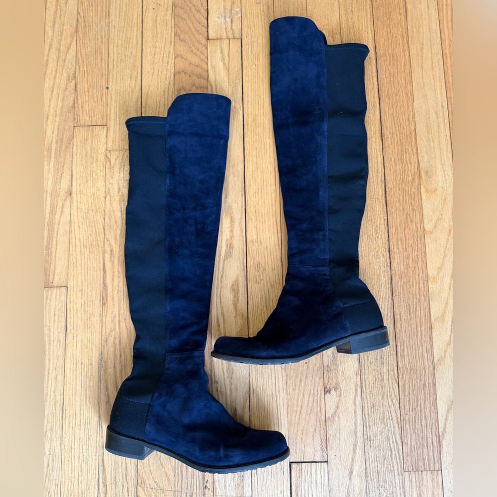 Stuart Weitzman 5050 Black and Blue over the knee boots 7.5